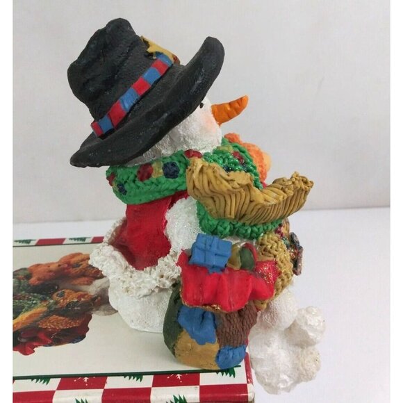 Vtg World Bazaars Holiday Collection Snowman Holding Teddy 7.5" Stocking Hanger - Picture 4 of 14